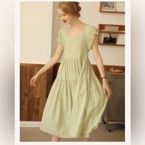 Simple Retro - Karla Wing Ruffle Green Midi Dress - M
